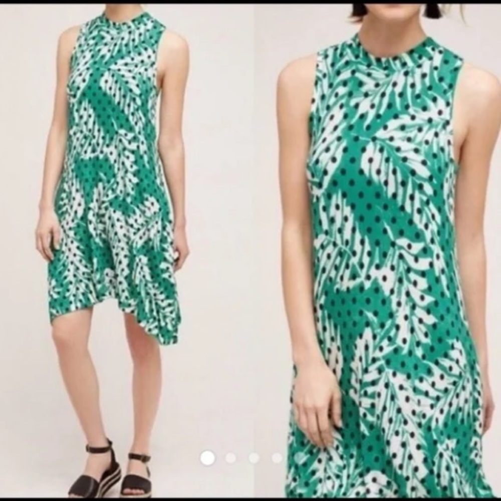 Maeve Anthropologie Cayenne Palm Polka Dot dress Green M